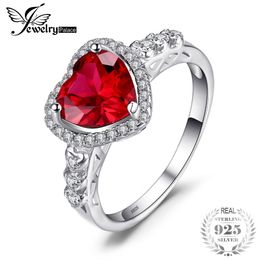 -JewelryPalace Heart Of Ocean 2.7ct Creado Red Ruby Love Forever Halo Promise Ring 925 Joyas de plata esterlina para mujeres Y1892606