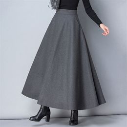 Winter Women Long Woollen Skirt Fashion High Waist Basic Wool Skirts Female Casual Thick Warm Elastic A-Line Maxi Skirts O839
