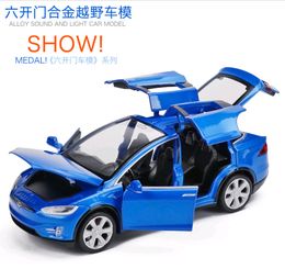 Bao Silen toy alloy car model 1:32 Tesla MODELX90 children's simulation sound and light pull back car bulk