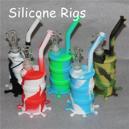 100% Food Grade smoking Silicone Dab Oil Rigs silicon barrel bongs with glass bowl piece DHL