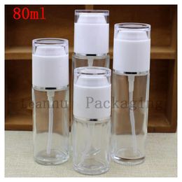 Transparent Glass Spray/Elite Fluid/Bright Skin Water Bottles,The lid of The White Acrylic ,80 cc of Vacuum Cosmetics Container