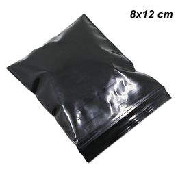 8x12cm Black 200pcs Resealable Zipper Lock Food Commercial Grade Storage Bags Self Sealing Smell Proof Coffee Beans Packaging Pouch for Nuts