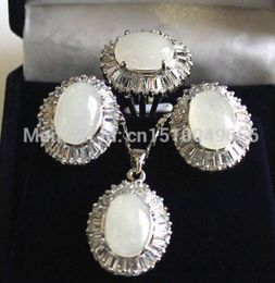 SU323 Hot sale FREE SHIP>>>>white STONE Necklace pendant earrings ring Sets Jewelry