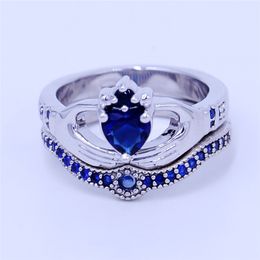 4 Colours Lovers claddagh ring birthstone Jewellery Wedding band rings set for women heart 5A Cz White Gold Filled Party Ring