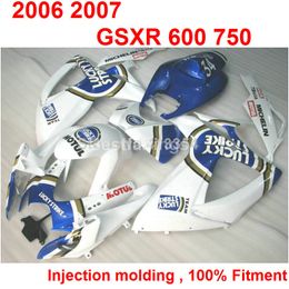 High grade Injection molding fairing kit for SUZUKI GSXR600 GSXR750 2006 2007 white blue fairings GSXR 600 750 06 07 RR45