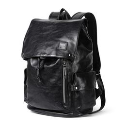 New Men Backpack Fashion Shoulder Bag Black PU Leather Bag College School Travel Casual Daypacks For 15" laptop Hot Sale