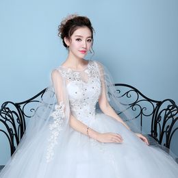 Low Price Lace Sexy Boat Neck And Very Beautiful with long Shawl Ball Gown Wedding Dresses Vestidos De Noiva Robe De Mariage