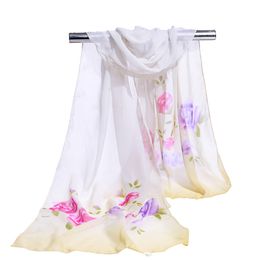 Summer Rose Flower Print Beautiful Chiffon Silk Scarf Long Foulard Shawl beach Sarongs Bandana Headband Scarf 50*160cm