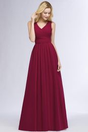 Burgundy Bridesmaid Dresses A Line Burgundy V Neck Pleats Floor Length Maid Of Honour Gowns Evening Prom Party Dresses DH344