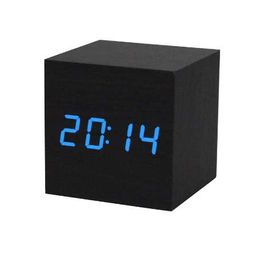 1PC Digital LED Black Wooden Wood Desk Alarm Brown Clock Sounds Voice Control LED Display Desktop Digital Table Clocks
