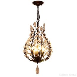 K9 crystal chandelier light fixtures iron crystal pendant lights 4 heads black chandeliers home decor American village style E14 holder