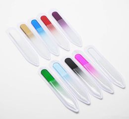 50X 3.5" /9CM Glass Nail Files with plastic sleeve Durable Crystal File Nail Buffer Nail Care Colourful Free Shipping