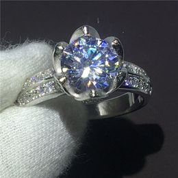 Flower Jewelry Women Fashion 3ct Diamonique Cz 925 Sterling silver Engagement wedding band ring for women Bijoux