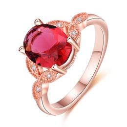 Wholesale 10 Pcs Handmade Oval Red Garnet Rose Gold Rings Gemstone Silver For Woman Crystal Zirconia Rings Jewellery Size 6 7 8 9