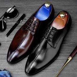 New Vintage Italian Designer Pointed Toe Man Formal Dress Shoes Vintage Genuine Leather Handmade Men's Derby Wedding Flats