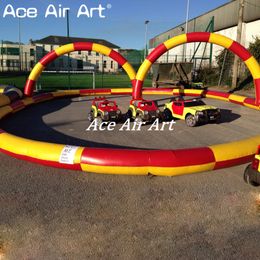 Durable Red and Yellow Colors Customized Kids Inflatable Kart Race Track with Two Small Arches for Entertainment on Sale