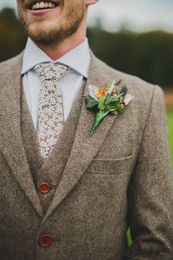 Customize Winter Two Buttons tweed Wedding Groom Tuxedos Notch Lapel Groomsmen Mens Dinner Blazer Suits (Jacket+Pants+Vest+Tie) NO:1617