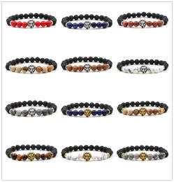 16 Styles DIY Essential Oil Perfume Diffuser 8MM Black Lava Stone Tiger's Eye Beads Leopard Lion Head Bracelet Yoga Jewelry