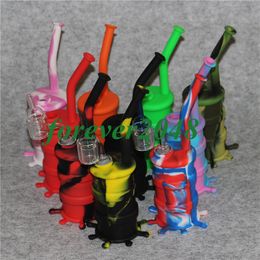 Wholesale silicone oil rig silicone water pipe bong with 14mm male joint large size quartz nail and glass carp Cap