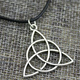 20pcs/lot Fashion Necklace Antique Silver Vintage Triquetra Symbol Charms Pendants Chain Leather Necklace 42+5cm