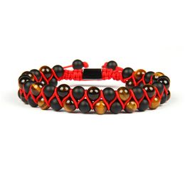 New Men Double Beaded Bracelet 6mm Natural Tiger Eye & Matte Agate Stone Beads Macrame Bracelet Nice Gift Hot Sale