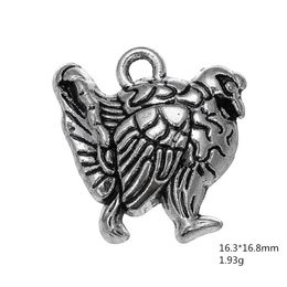 christmas silver charm UK - 2021New Hand-made one side Turkey Animal Accessory Charm Jewelry