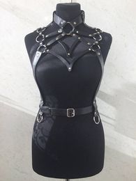 Punk Style Black Faux Leather Strappy Corset Sexy Buckle Belt Bondage Harness Erotic Women Body Cage Bustier Nightclub Wear