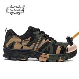 New Exhibition fashion Camouflage men safety shoes Outdoor Work Army Puncture breathable Military Steel Toe Cap Proof Boots35-46
