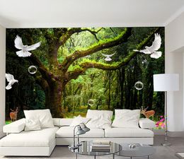 European 3d stereoscopic wallpaper Green tree forest custom 3d murals living room non-woven wallpaper decoration home