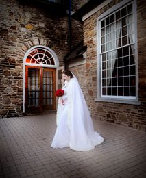 Classic Winter Bridal Cape 2019 52/67-inch White / White Satin with Faux Fur Trim Wedding Cloak Handmade