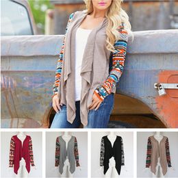 Winter Women's Long Sleeve Owl Geometric Printed Knitted Cardigan Fashion Irregular Front Open Draped Long Coat