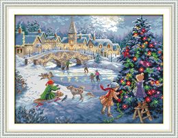 Christmas celebration snow home decor paintings ,Handmade Cross Stitch Embroidery Needlework sets counted print on canvas DMC 14CT /11CT