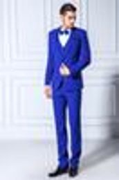 Slim Fit Royal Blue Groom Tuxedos One Button Center Vent Men Wedding Blazer Men Formal Prom Dinner Business Suits(Jacket+Pants+Tie+Vest)1027