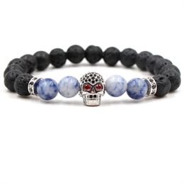 Lava Skull Bracelet CZ Zircon Charm Stone Natural Stone Bracelet