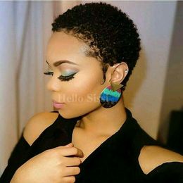 2017 New Human Hair Wig Short Pixie Cut Wig Ladies Black Short Cut Wigs For Black Women African Hair Cut Style Hot Sale
