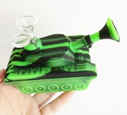 Creative Design Mini Tanks Style silicone Smoking Pipes With Glass Bowl Unbreakable Water Pipe Bong for Wax Oil Dry Herb free shipping