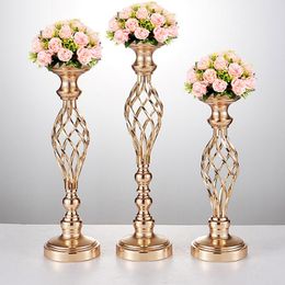 10pcs Lot Flowers Vases Candle Holders Road Lead Table Centerpiece Metal Gold Stand Pillar Candlestick For Wedding Candelabra