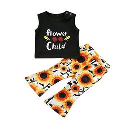 Summer Girls Clothing Sets 2018 Fashion Kids Baby Girl Vest Tops + SunFlower Flare Pants 2pcs Girls Outfits Toddler Girl Clothes Set 1-6T