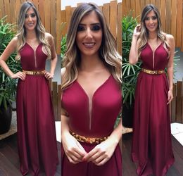 2019 Cheap Burgundy Evening Dress A Line V Neck Long Holiday Wear Pageant Prom Party Gown Custom Made Plus Size