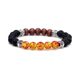 New Chakras 8mm Fire Amber Black Lava Stone Bracelet DIY Aromatherapy Essential Oil Diffuser Bracelet Jewellery