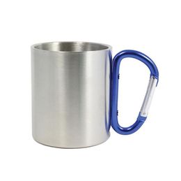 220ML Stainless Steel Camping Coffee Mug Cups Traveling Outdoor Cup Double Wall Mug With Carabiner Hook Handle Tea Cup