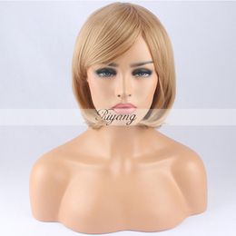 Women Dark Blonde Cosplay Wig BOB Length Short Straight Gradient Bangs Synthetic