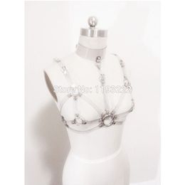 Lolita Handcrafted Sexy Bra Chest Cage Sculpting Leather PVC Harness Body Bondage Halter Choker Belt