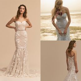 BHLDN Mermaid Wedding Dresses Sweetheart Lace Appliqued Belt Sweep Train Beach Bridal Dress Elegant Boho Bohemian Style Cheap Wedding Gown