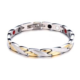 New Cool Fashion Energy Balance Stainless Steel Black Gold Colour Dragon Pattern Magnetic Health Power Bracelet for Men Gift Jewellery