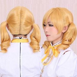 Vocaloid Hatsune Miku Cosplay Wig Light Puella Magi Madoka Magica Tomoe Mami Short Blonde Cosplay Party WigBlue Curly Wig Hair Clip Ponytail