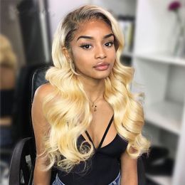 Dark Root 1B 613 Ombre Body Wave Virgin Hair Bundles With Lace Closure Brazilian Honey Blonde Human Hair Wefts With 4x4 Top Closure