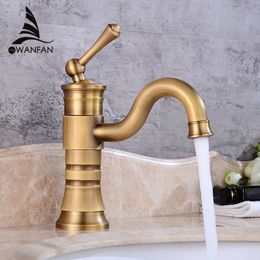 Basin Faucets Antique Brass Faucet Bathroom With Single Handle Vintage Deck Mount Torneiras Hot Cold Bath Mixer Water Tap 58808