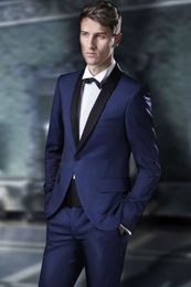 Brand New Navy Blue Groom Tuxedos Black Shawl Lapel Groomsmen Men Wedding Tuxedo Popular Man Business Prom Blazer(Jacket+Pants+Tie+Girdle)84