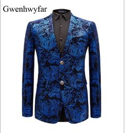 Floral Blazer Men 2018 Spring Autumn Mens Velvet Blazers Red Blue Gold Blazer For Men XS-XXL Wedding Prom Party Suit Jacket 01